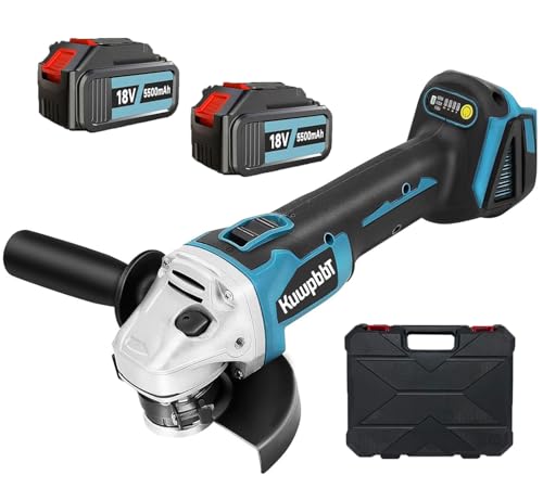 Kabellos Akku Winkelschleifer 125 mm, 18V Akku Flex Winkelschleifer mit 2x 5500mAh Akku, 8500RPM - Bürstenloser Schleifer mit Quick-Fix-Nut und handhaben für Präzises Trennen und Schleifen von KuwpbbT