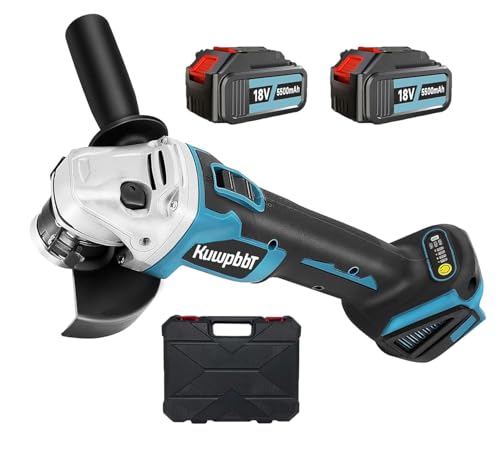 Kabellos Akku Winkelschleifer 18V, mit 2× 5.5Ah Akkus & Ladegerät, Akku Flex Trennschleifer 125mm, 8500U/min, für Präzises Trennen und Schleifen,Bürstenlosem Motor zum Schneiden Polieren Schleifen von KuwpbbT