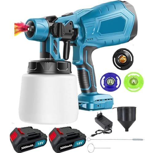 Kabellos Farbsprühsystem, Ersatzen für Makita Akku 18V, HVLP Elektrische Spritzpistole, 1000ML Behälter, 1000 ml/min, 3 Düsen & 3 Sprühmuster, für Möbel, Wände & Zäune(2x3000mAh Akku und Ladegerät) Kabellos Farbsprühsystem, Ersatzen für Makita Akku 18V, HVLP Elektrische Spritzpistole, 1000ML Behälter, 1000 ml/min, 3 Düsen & 3 Sprühmuster, für Möbel, Wände & Zäune(2x3000mAh Akku und Ladegerät) von KuwpbbT