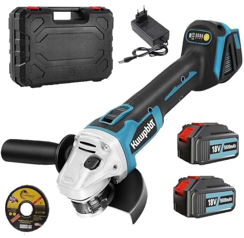KuwpbbT-Akku Winkelmühle, (2X5500mAh Akku) 125 mm Flexible Winkelmühle,8500U/mim， Einzelmahle, Doppelmühle Zum Schneiden von Stahl-Holz-polierte Fliesen(Blu） von KuwpbbT