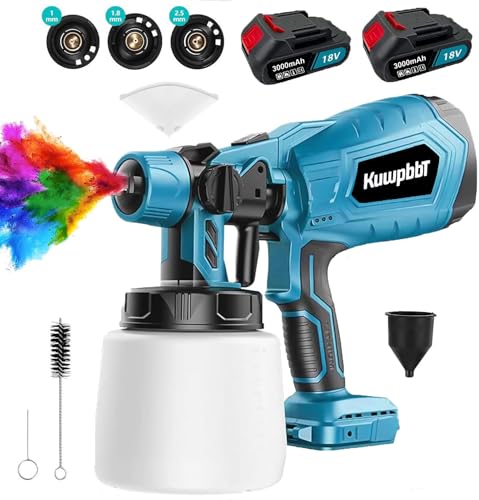 KuwpbbT Elektro Lackierpistole 500W HVLP Farbspritzgerät mit 3000mAh-Akku Spritzpistole 1000ML Behälter 3 Spritzmuster 3 Düsen mit Ladegerät, Farbsprühsystem für DIY Wände Zäune Schränke (Blau) KuwpbbT Elektro Lackierpistole 500W HVLP Farbspritzgerät mit 3000mAh-Akku Spritzpistole 1000ML Behälter 3 Spritzmuster 3 Düsen mit Ladegerät, Farbsprühsystem für DIY Wände Zäune Schränke (Blau) von KuwpbbT
