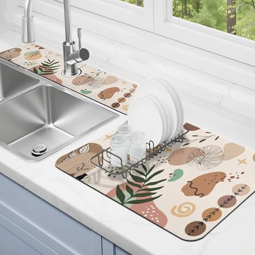 Abtropfmatte für Küchentheke, 2 Stück, 48,3 x 30,5 cm, Abtropfmatte und 61 x 14 cm Spülbecken-Spritzschutz, super saugfähig, rutschfeste Gummi-Rückseite von Kuyig Home