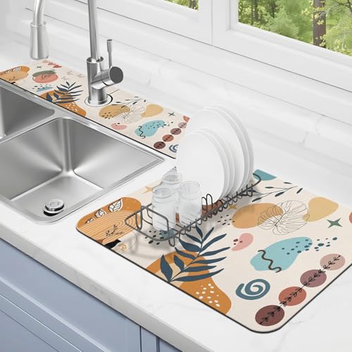 Abtropfmatte für Küchentheke, 2 Stück, 48,3 x 30,5 cm, Abtropfmatte und 61 x 14 cm Spülbecken-Spritzschutz, super saugfähig, rutschfeste Gummi-Rückseite von Kuyig Home