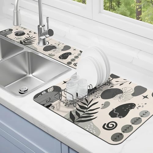 Abtropfmatte für Küchentheke, 2 Stück, 58,4 x 38,1 cm, Abtropfmatte und 61 x 14 cm Spülbecken-Spritzschutz, super saugfähig, rutschfeste Gummi-Rückseite von Kuyig Home