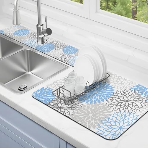 Abtropfmatte für Küchentheke, 2 Stück, 58,4 x 38,1 cm, Abtropfmatte und 61 x 14 cm Spülbecken-Spritzschutz, super saugfähig, rutschfeste Gummi-Rückseite von Kuyig Home