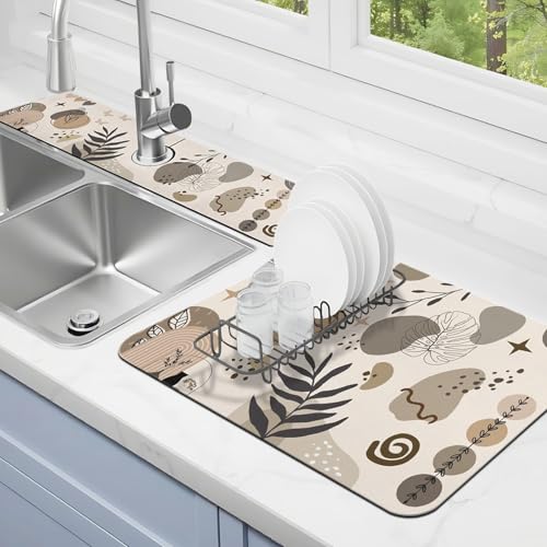 Abtropfmatte für Küchentheke, 2 Stück, 58,4 x 38,1 cm, Abtropfmatte und 61 x 14 cm Spülbecken-Spritzschutz, super saugfähig, rutschfeste Gummi-Rückseite von Kuyig Home