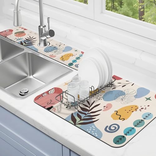 Abtropfmatte für Küchentheke, 2 Stück, 80 x 43,2 cm, Abtropfmatte und 61 x 14 cm Spülbecken-Spritzschutz, super saugfähig, rutschfeste Gummi-Rückseite von Kuyig Home