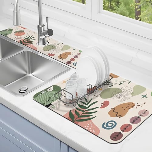 Abtropfmatte für Küchentheke, 2 Stück, 80 x 43,2 cm, Abtropfmatte und 61 x 14 cm Spülbecken-Spritzschutz, super saugfähig, rutschfeste Gummi-Rückseite von Kuyig Home