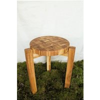 Trio-2 = 1 Stück Hocker Massivholz Eiche Hirnholz Mit Platte von KveilaMLtd