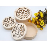 Bugholzkiste | Runde Holzkiste Mit Deckel Unvollendete Nistbox Aus Bugholz Blumenmuster Öko-Geschenkbox Hochzeitsgeschenk Lagerung von KviatArt