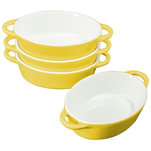 KVOTA 4-er Set MINI Auflaufformen ovale Ofen- Backform aus Keramik, Innenmaß ca.10,5x4x13,5cm, 300ml (Gelb). Ideal für kleine Portionen oder Dessert von Kvota