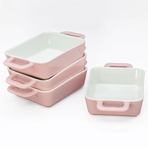 KVOTA rechteckige MINI Auflaufform Ofen- Backform Keramik Set 4 St je 1 Portion ca.9,5x4x13cm innen (12,5 x 4,5 x22 cm außen) 400ml (Rosa) von Kvota