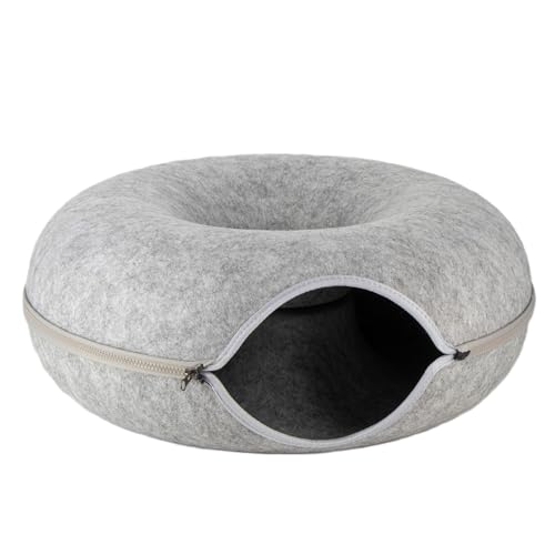 Katzentunnel Katzenhöhle Katzenbett Spielhöhle, Grau,Maße 50x50x20cm,aus Filz gefertigt, runde Form, modern Design, Katzen Höhle, Katzen Tunnel zum Spielen zum schlafen zum kratzen von Kvota