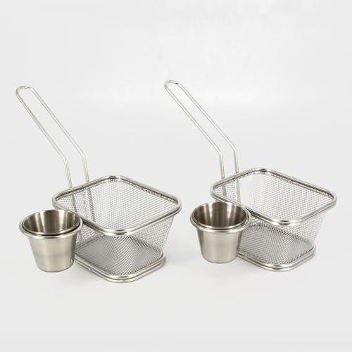 Kvota MINI Servierkorb Snackschale Edelstahl mit Saucenschale Dipschale - Perfekt für Snacks, Pommes und Fingerfood, 2-er Set von Kvota