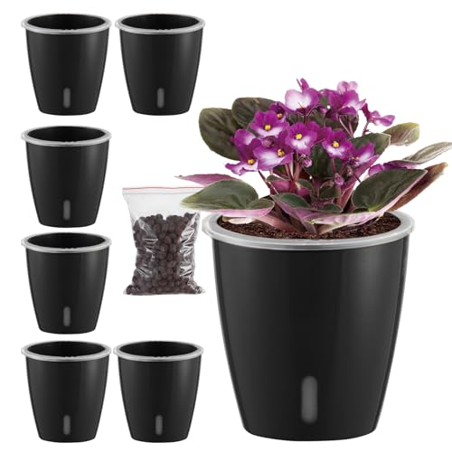 6er-Pack selbstwässernde Töpfe für Zimmerpflanzen mit Indikator, Orchideentopf mit transparentem Dochttopf für Orchideen, kleiner afrikanischer Veilchen-Topf für afrikanisches Veilchen, von KvyusFlourish