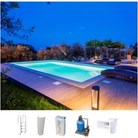 KWAD Schwimmbecken "STYROPORSTEIN POOL ALL INCLUSIVE, BxLxH: 350x700x150 cm" mit Edelstahlleiter, inkl. Beckenrandsteine & Poolbeleuchtung von Kwad