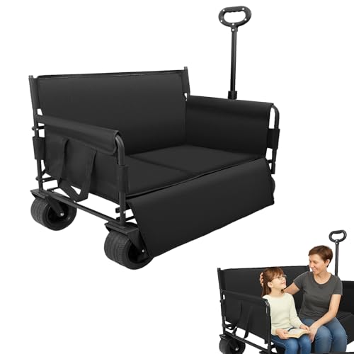 Bollerwagen Strand mit Sitzen: Faltbarer Handwagen bis 200kg XXL mit Alle Gelände Breite Räder und Verstellbarem Griff - Camping Faltwagen für Outdoor Garten Picknick Shopping Angeln, Schwarz Bollerwagen Strand mit Sitzen: Faltbarer Handwagen bis 200kg XXL mit Alle Gelände Breite Räder und Verstellbarem Griff - Camping Faltwagen für Outdoor Garten Picknick Shopping Angeln, Schwarz von Kwaiffeo