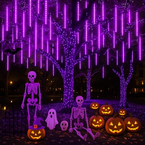 Kwaiffeo Halloween Deko Outdoor: 10 Röhren LED Meteorschauer Lichterkette Außen - Wasserdichte Fallende Regen Lichter für Weihnachten Halloween Garten Fenster, Lila Kwaiffeo Halloween Deko Outdoor: 10 Röhren LED Meteorschauer Lichterkette Außen - Wasserdichte Fallende Regen Lichter für Weihnachten Halloween Garten Fenster, Lila von Kwaiffeo