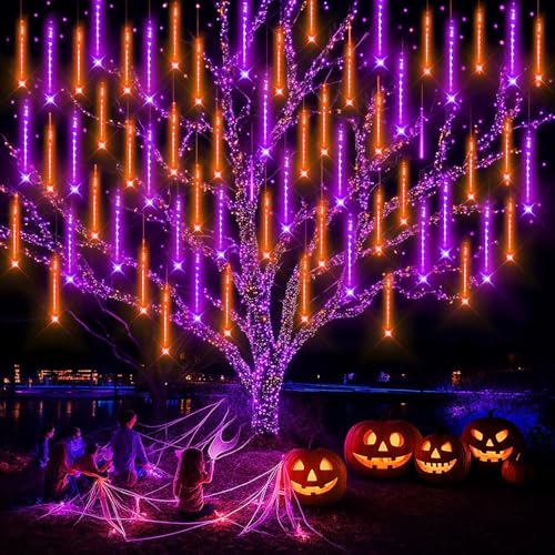Kwaiffeo Halloween Deko Outdoor: 30 Röhren LED Meteorschauer Lichterkette Außen - wasserdichte Fallende Regen Lichter für Weihnachten Halloween Garten Fenster, Orange und lila Kwaiffeo Halloween Deko Outdoor: 30 Röhren LED Meteorschauer Lichterkette Außen - wasserdichte Fallende Regen Lichter für Weihnachten Halloween Garten Fenster, Orange und lila von Kwaiffeo