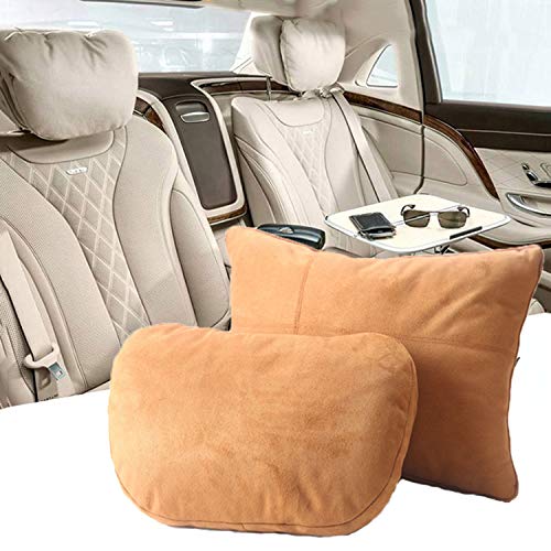 Kwak's Kopfstütze Taille Kissen Set, Maybach Design S-Klasse Super Soft Auto Kopfstütze Kissen Lordosenstütze Fraud Suede Abdeckung PP Baumwolle Füllung Kissen(braun) von Kwak's
