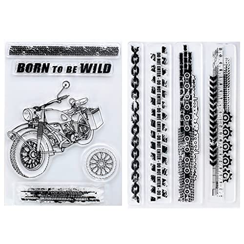 Kwan Crafts 2 Blatt verschiedene Stil Motorrad Zug Born to be Wild Enjoy The Ride klare Stempel für Kartengestaltung Dekoration und DIY Scrapbooking von Kwan Crafts
