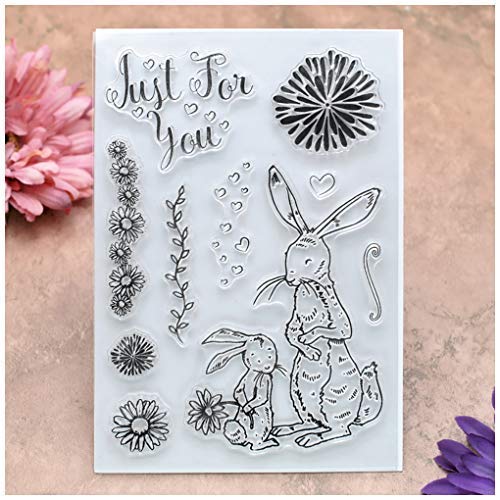 Kwan Crafts Flowers Just for You Herz Kaninchen Transparente Stempel für Kartengestaltung, Dekoration und DIY Scrapbooking von Kwan Crafts