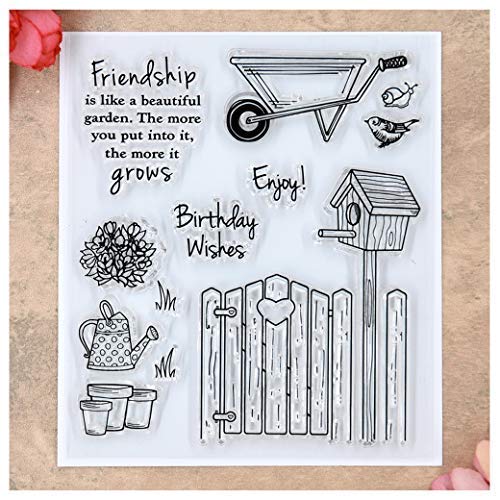 Kwan Crafts Freundschafts-Geburtstagswünsche „Enjoy Garden“ transparente Stempel für Kartengestaltung, Dekoration und Bastelarbeiten von Kwan Crafts