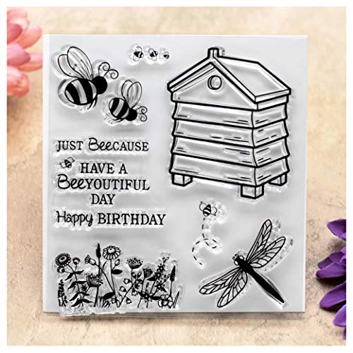 Kwan Crafts Happy Birthday Just Beecause Bee Blumen Transparente Stempel für Kartenherstellung, Dekoration und DIY Scrapbooking von Kwan Crafts