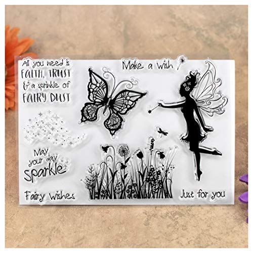 Kwan Crafts Schmetterling Blumen Fee Wunsch Make a Wish Just for You transparente Stempel für Kartenherstellung Dekoration und DIY Scrapbooking von Kwan Crafts