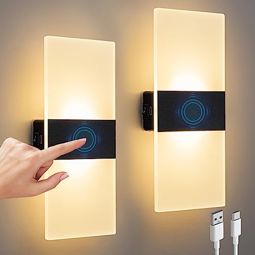 KwatTsz 2 Stück Wandleuchte mit Berührungssteuerung, 3 Helligkeit einstellbar, Moderne Wandlampe, Kabellos Up Down Wandbeleuchtung für Schlafzimmer Wohnzimmer Treppenhaus Beleuchtung Korridor KwatTsz 2 Stück Wandleuchte mit Berührungssteuerung, 3 Helligkeit einstellbar, Moderne Wandlampe, Kabellos Up Down Wandbeleuchtung für Schlafzimmer Wohnzimmer Treppenhaus Beleuchtung Korridor von KwatTsz