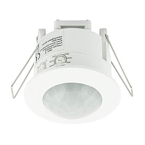 Infrarot Decken-Bewegungsmelder S5 für Innenbereich, mit Dämmerungsschalter, LED geeignet, Wand Montage, Unterputz Deckenmontage, IR Sensor Reichweite 6m/360° Weiß von Kwazar Luminaire