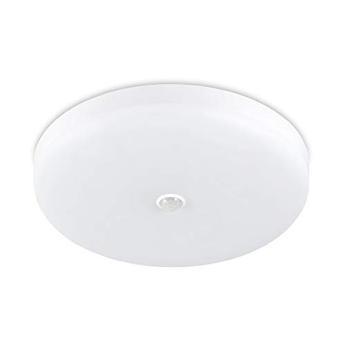 Kwazar Luminaire LED Deckenleuchte 15W 1200lm Ø 14,8cm, IP44, Bewegungsmelder + Dämmerungssensor, Neutralweiß 4000K, Deckenlampe für Flur, Treppenhaus, Keller, Bad, Garage weiß von Kwazar Luminaire