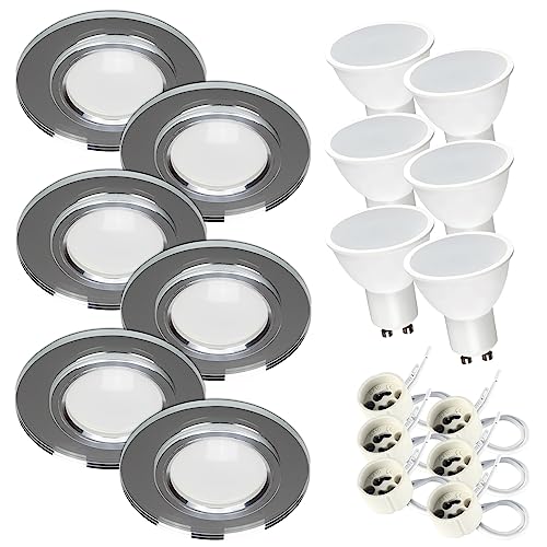 Kwazar Luminaire LED Einbaustrahler 230V Flach 7W Bad Einbauleuchten Deckenspots Deckenstrahler, Neutralweiß 4000K Einbauspots für Badezimmer Küche Wohnzimmer (Klar, 6 Stück) von Kwazar Luminaire