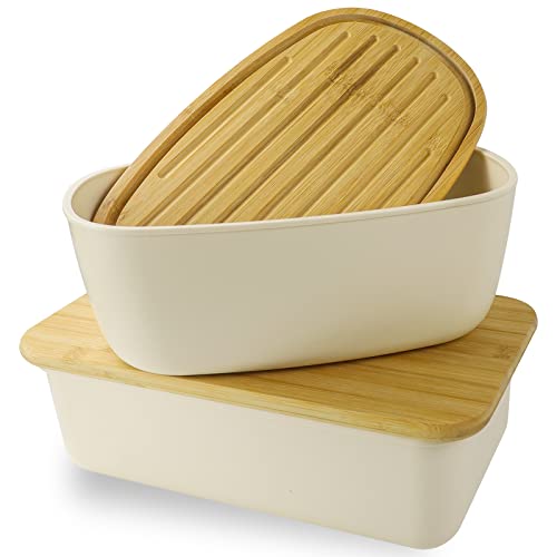 Kweiugfi Brotkasten Holz, Brotbox Holz, Brotkästen mit Schneidebrett, Bread Box, Großer Beige Brotkästen mit Deckel, 8.6 * 14.5 * 5.9 inches Brotkorb Zur Aufbewahrung von Brot, Keksen von Kweiugfi