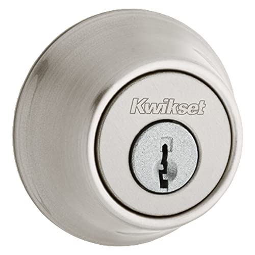 Kwikset 660 Riegelschloss, satiniertes Nickel, rund, außen mit Schlüssel, Eingangstür, Einzylinder-Riegel, mit Microban-Schutz von Kwikset