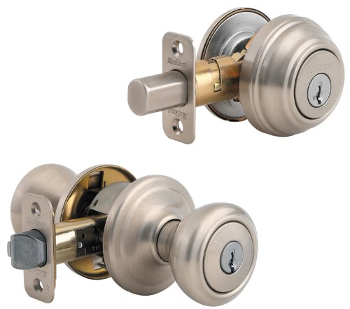 Kwikset 991 Cameron Türknopf und Einzylinder Riegel, Combo-Pack mit SmartKey® in satiniertem Nickel, 99910-044 von Kwikset