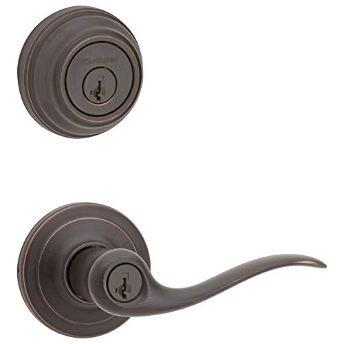 Kwikset 991 Tustin Eingangshebel und Einzylinder-Riegel, Kombi-Pack mit SmartKey in venezianischer Bronze (99910-041) von Kwikset