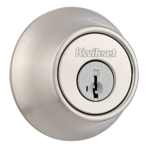 Kwikset 660 Riegelschloss, satiniertes Nickel, rund, außen mit Schlüssel, Eingangstür für die Vordereingangstür, pickresistent, SmartKey-Sicherheit, Einzylinder-Riegel, mit Microban-Schutz von Kwikset