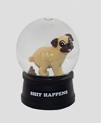 Kwirkworks Schneekugel "Shit Happens Mops" | Entzückendes Hundegeschenk, schmutziges Witzgeschenk, handbemalt, aus Glas und Polyharz, 11,4 x 7,9 cm, 425 g von Kwirkworks