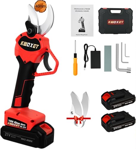 Akku Astschere,Kwoxet 40mm Elektrische Gartenschere,2 Stück 21V 3000 mAh Elektrische Gartenschere,Geeignet für grasschere,rosenschere,trimmschere von Kwoxet