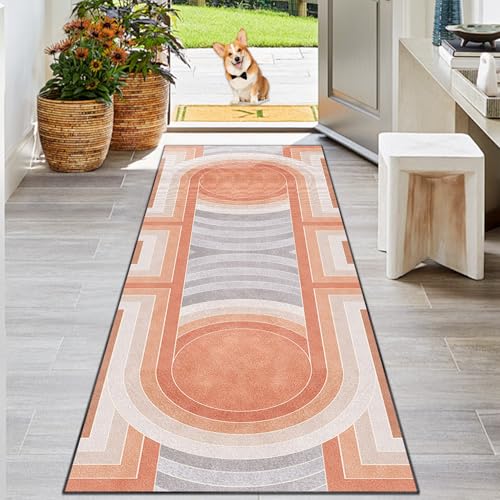 KwuSeug Teppich läufer Flur Badteppich Flurläufer Teppich küchenläufer rutschfest Waschbare Teppich Läufer Flur Küche Wohnzimmer Geometrische Muster Polyester Anpassbar Meterware 60 x 300 cm von KwuSeug