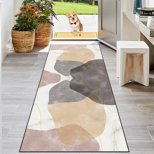 KwuSeug rutschfeste Maschinenwaschbare Küchenläufer Fußmatte, Schmutzfangmatte Innen Hochwertige Verarbeitung, Modernes Geometrie Design Supersoft Kurzflor Teppich Innen Langer Teppich 110 x 250 cm von KwuSeug
