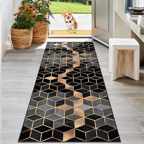 KwuSeug rutschfeste Maschinenwaschbare Küchenläufer Fußmatte, Schmutzfangmatte Innen Hochwertige Verarbeitung, Modernes Geometrie Design Supersoft Kurzflor Teppich Innen Langer Teppich 120 x 180 cm von KwuSeug