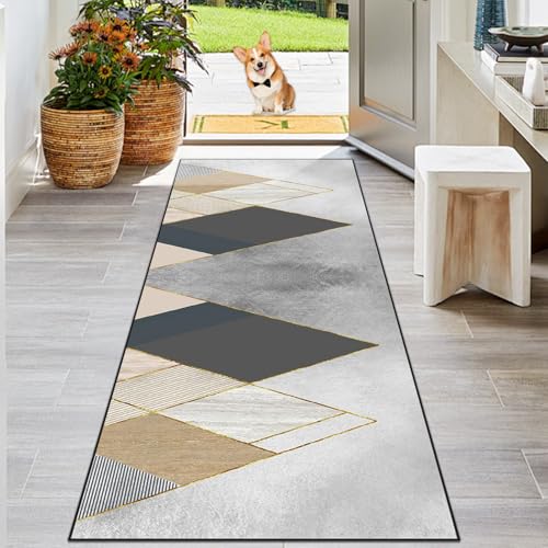 KwuSeug rutschfeste Maschinenwaschbare Küchenläufer Fußmatte, Schmutzfangmatte Innen Hochwertige Verarbeitung, Modernes Geometrie Design Supersoft Kurzflor Teppich Innen Langer Teppich 40 x 120 cm von KwuSeug
