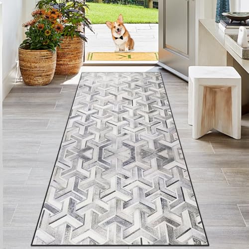 KwuSeug rutschfeste Maschinenwaschbare Küchenläufer Fußmatte, Schmutzfangmatte Innen Hochwertige Verarbeitung, Modernes Geometrie Design Supersoft Kurzflor Teppich Innen Langer Teppich 80 x 150 cm von KwuSeug