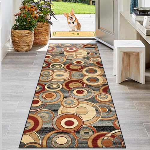 Läufer Teppich Lang Flur rutschfest Waschbar 90 x 500 cm Teppichläufer für Küche Flur Schlafzimmer & Wohnraum Polyester Teppichmatte, Anpassbar Küchenteppich Flurteppich Flurläufer von KwuSeug