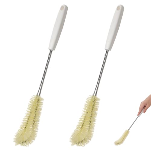 2er-Pack 40 cm Lange Flaschenreinigungsbürsten mit langem Griff - Ideal für Kaffeegläser, Töpfe, Milchtassen, Becher, Weinflaschen und Babyflaschen (Beige) von Kwude