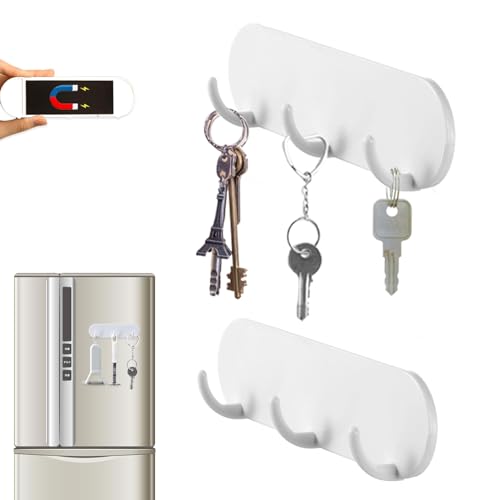 2er-Pack Magnetischer Schlüsselhalter mit 3 Haken für Kühlschrank, Küche und Waschküche von Kwude