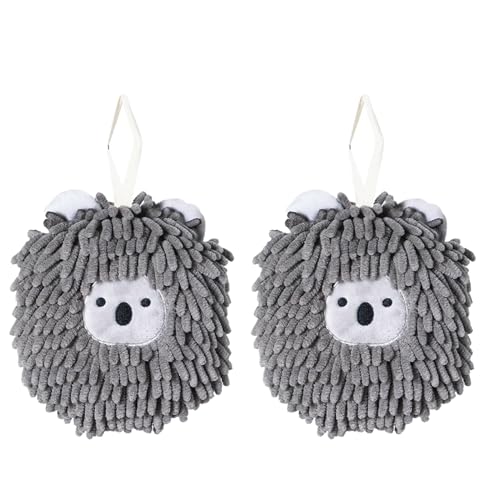 2er-Pack Mikrofaser-Hängehandtücher, super saugfähig und schnell trocknend, weiche Plüschhandtücher mit Aufhängeschlaufen für Bad und Küche (Grau) von Kwude