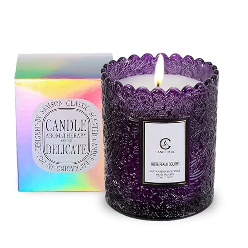 Duftkerze in eleganter Glasbox, 7 Unzen / 200g - 100% natürliche Sojawachs, 30 Stunden Brenndauer - Perfekter Raumduft (Lavendel) von Kwude